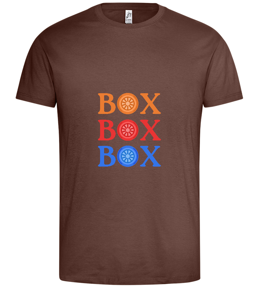 Box Box Box Design - Premium men's t-shirt_CHOCOLATE_front