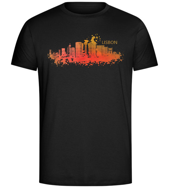 Lisbon Watercolor City Skyline Design - Comfort Unisex T-Shirt_DEEP BLACK_front