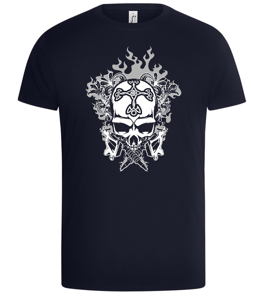 Burning Skull Design - Basic Unisex T-Shirt_FRENCH NAVY_front