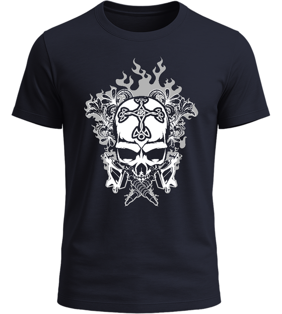 Burning Skull Design - Basic Unisex T-Shirt_FRENCH NAVY_front