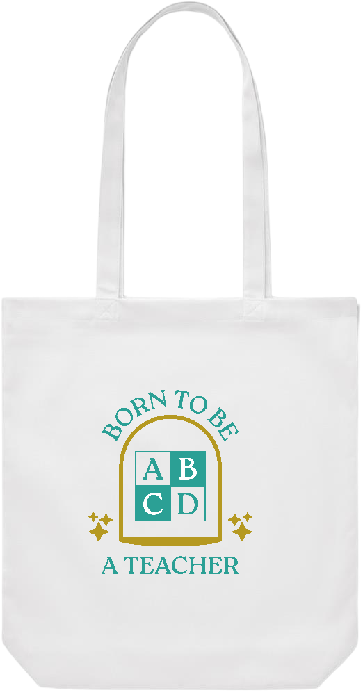 Born to be a Teacher Design - Premium Canvas colored cotton shopping bag_WHITE_front