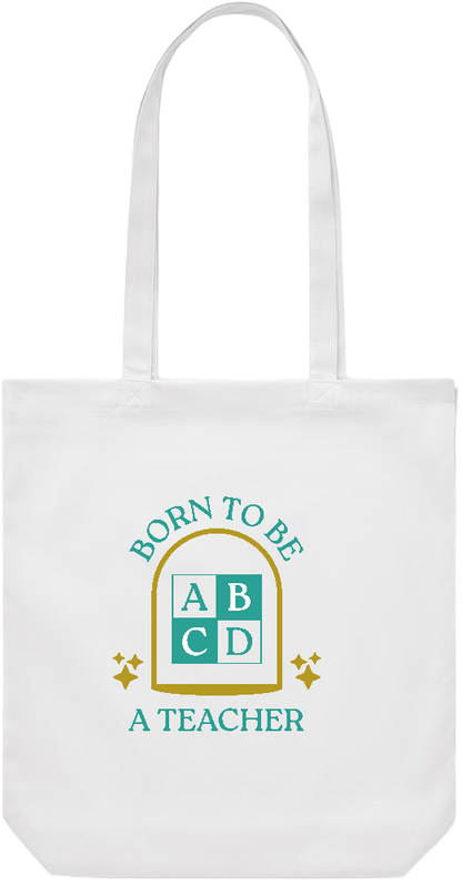 Born to be a Teacher Design - Premium Canvas colored cotton shopping bag_WHITE_front