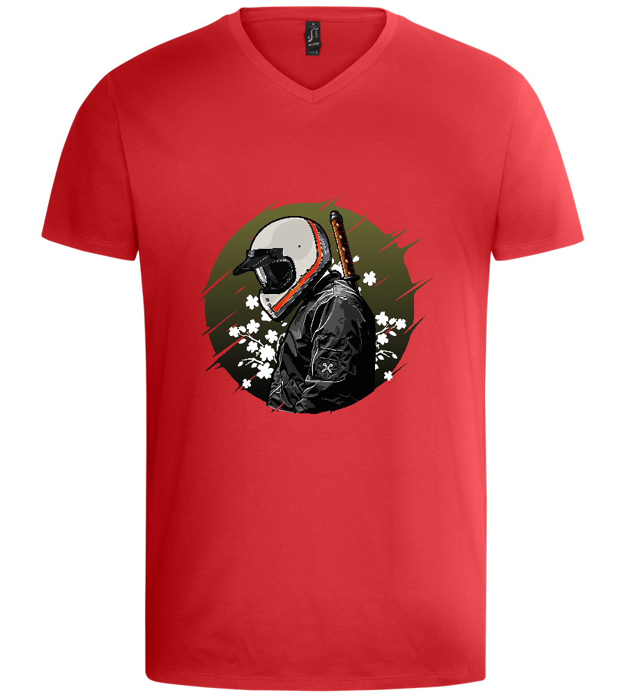 Samurai Bike Design - Basic men's v-neck t-shirt_RED_front