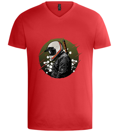 Samurai Bike Design - Basic men's v-neck t-shirt_RED_front