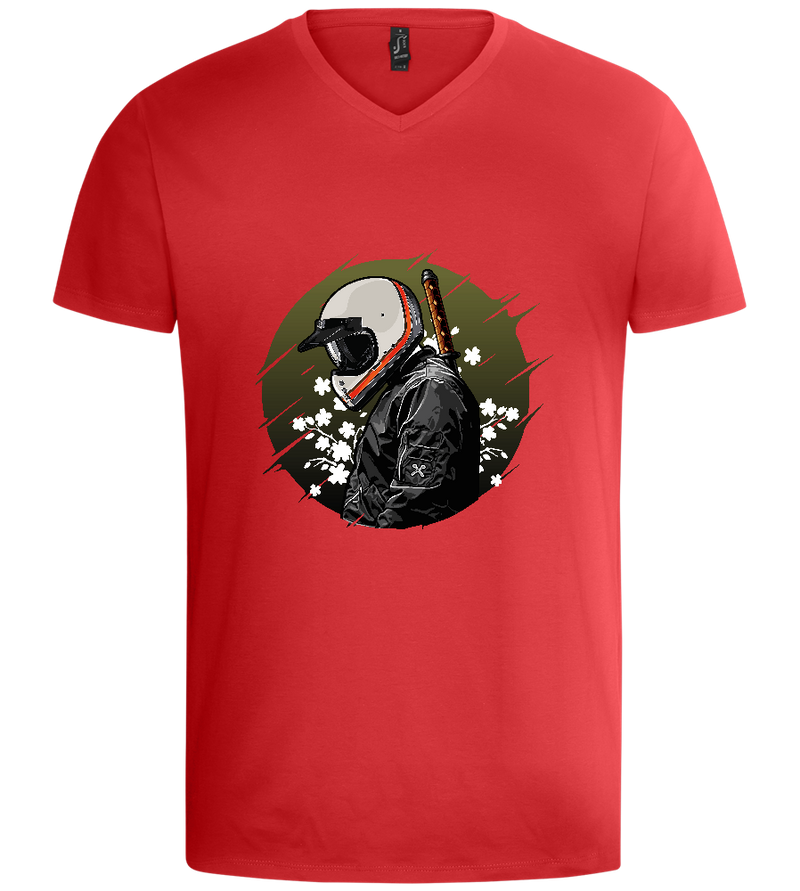 Samurai Bike Design - Basic men's v-neck t-shirt_RED_front