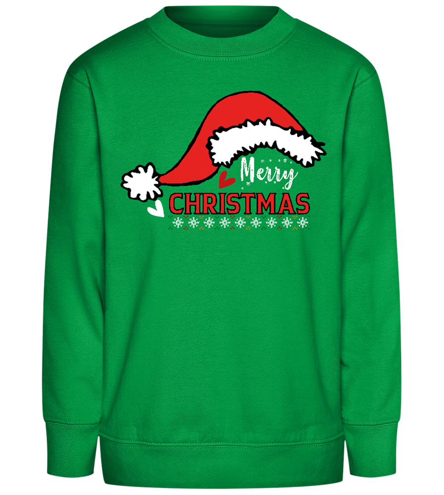 Cheerful Christmas Hat Design - Comfort Kids Sweater_MEADOW GREEN_front