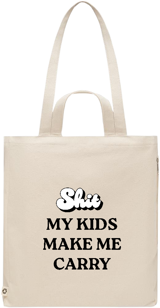 My Kids Make Me Carry Design - Comfort recycled polycotton beach bag_BEIGE_front