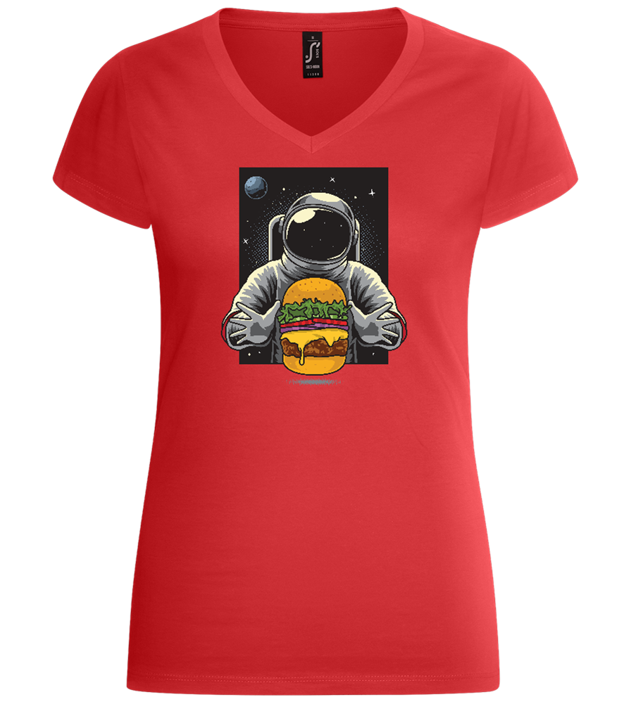 Spaceman Burger Design - Basic women's v-neck t-shirt_RED_front