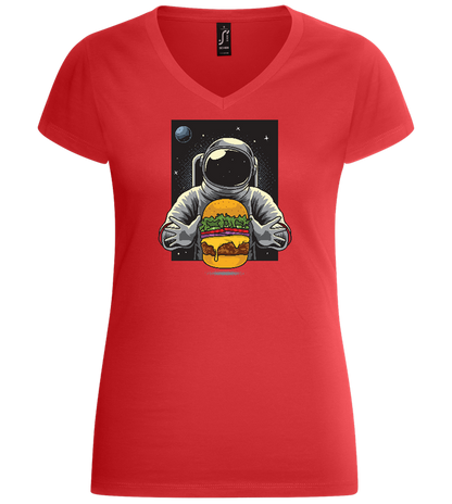 Spaceman Burger Design - Basic women's v-neck t-shirt_RED_front