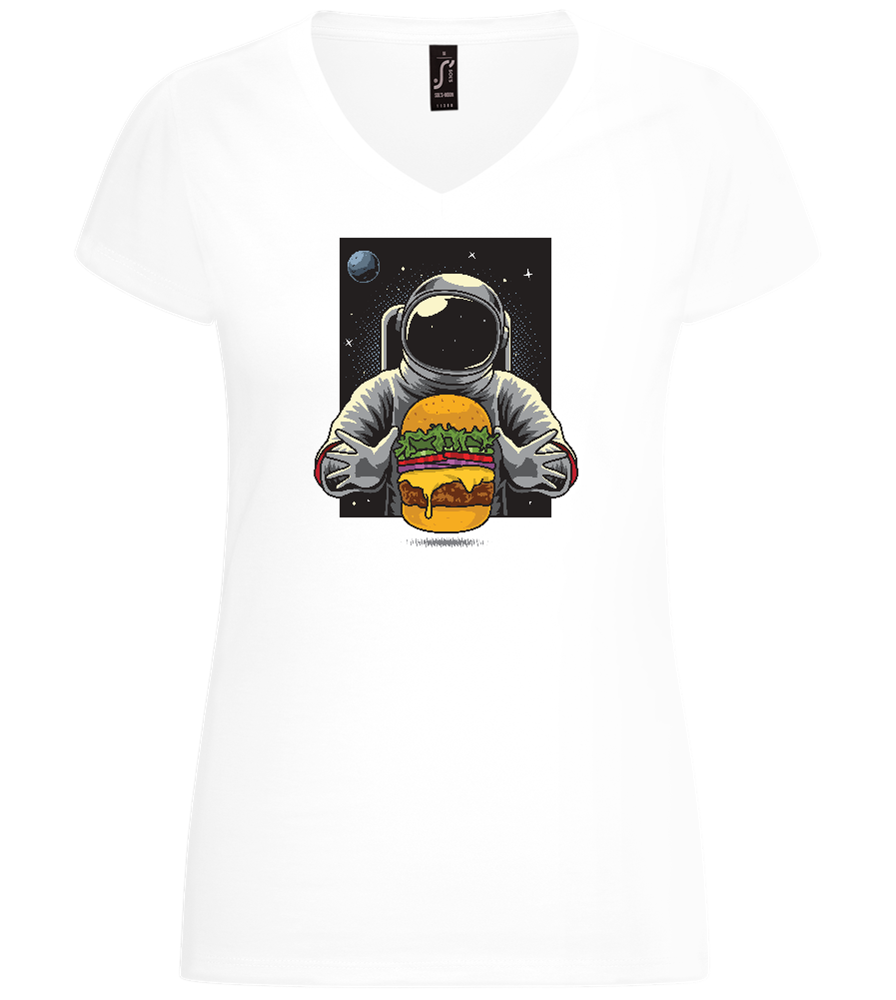 Spaceman Burger Design - Basic women's v-neck t-shirt_WHITE_front