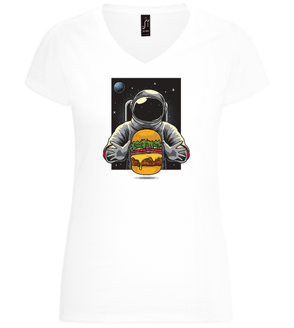 Spaceman Burger Design - Basic women's v-neck t-shirt_WHITE_front