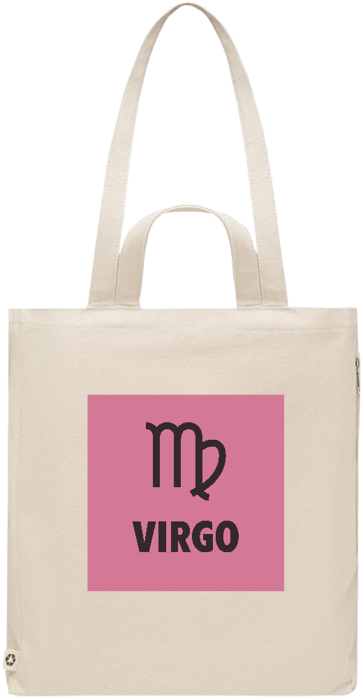 Zodiac Virgo Design - Premium recycled polycotton beach bag_BEIGE_front