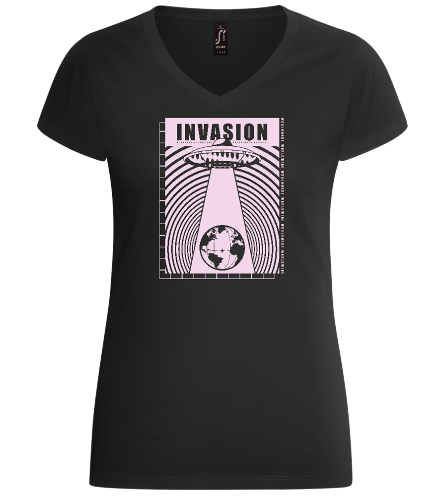 Invasion Ufo Design - Basic women's v-neck t-shirt_DEEP BLACK_front