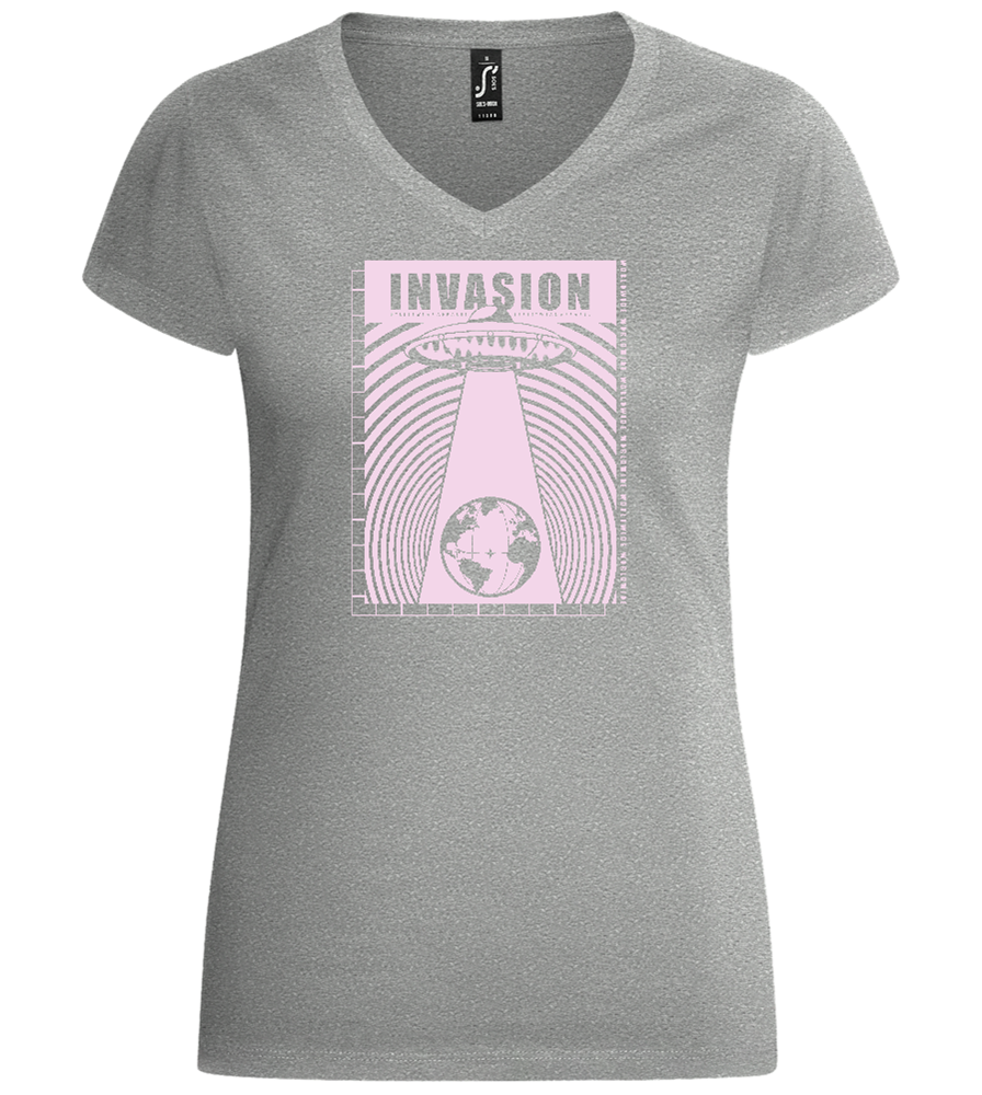 Invasion Ufo Design - Basic women's v-neck t-shirt_ORION GREY_front