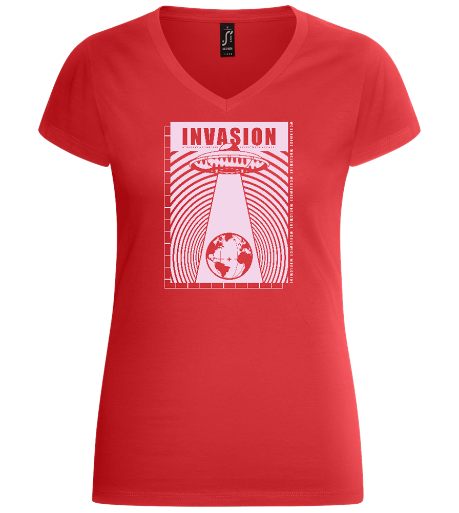 Invasion Ufo Design - Basic women's v-neck t-shirt_RED_front