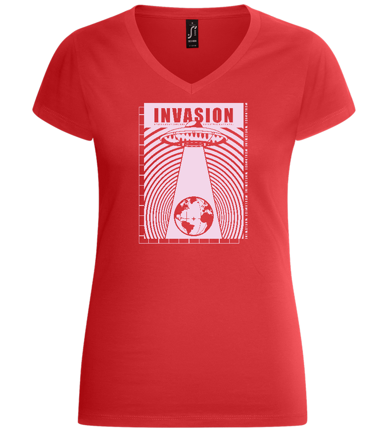 Invasion Ufo Design - Basic women's v-neck t-shirt_RED_front