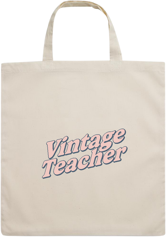 Vintage Teacher Design - Essential short handle cotton tote bag_BEIGE_front