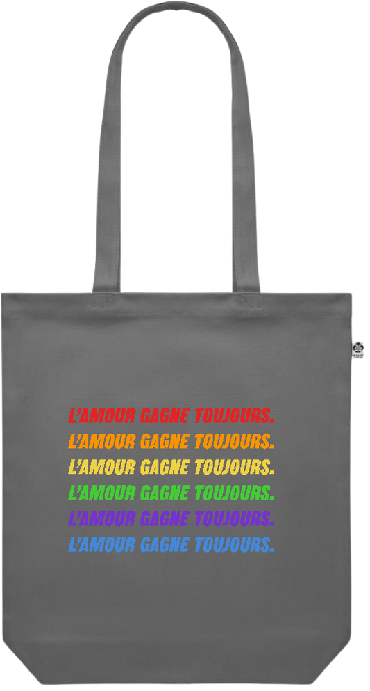 L'amour Gagne Toujours Design - Premium colored organic canvas shopping bag_STONE GREY_front