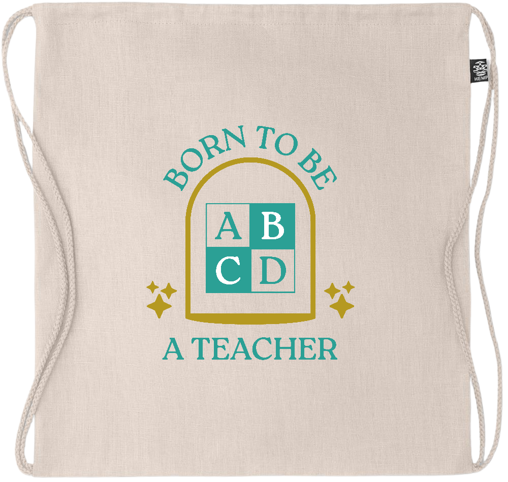 Born to be a Teacher Design - Premium hemp drawstring bag_BEIGE_front