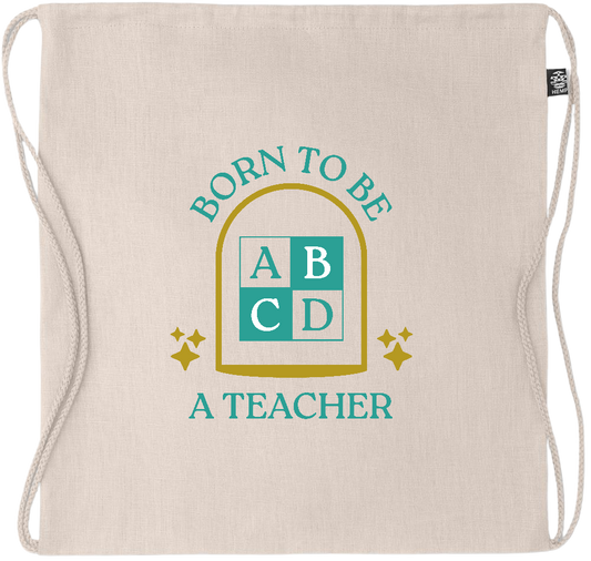 Born to be a Teacher Design - Premium hemp drawstring bag_BEIGE_front