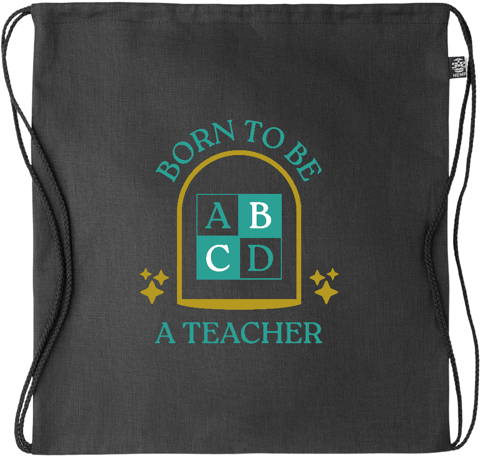 Born to be a Teacher Design - Premium hemp drawstring bag_BLACK_front