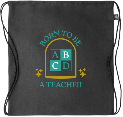 Born to be a Teacher Design - Premium hemp drawstring bag_BLACK_front