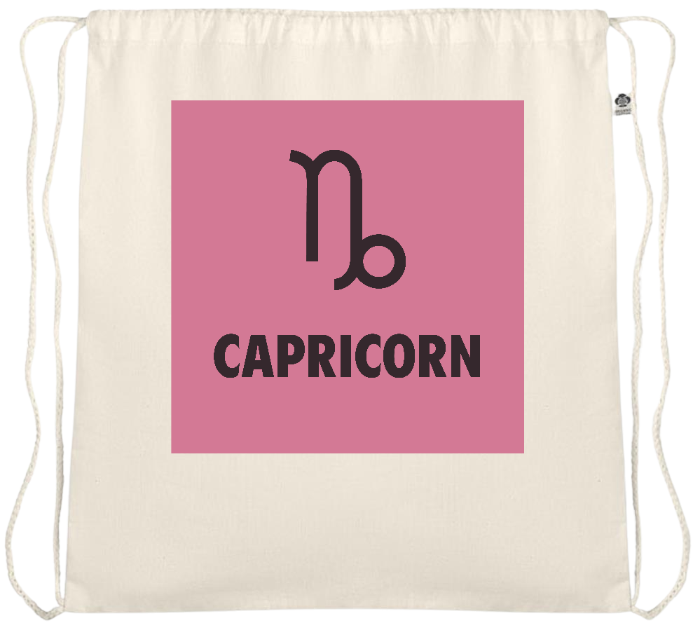 Zodiac Capricorn Design - Essential medium organic cotton drawstring bag_BEIGE_front