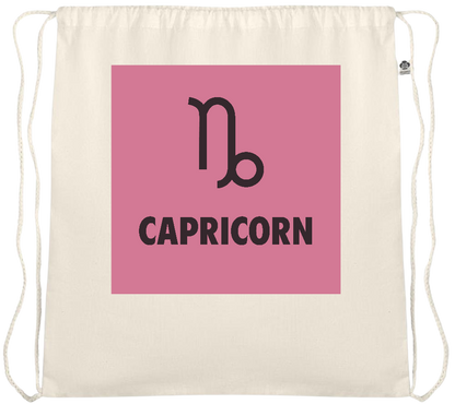 Zodiac Capricorn Design - Essential medium organic cotton drawstring bag_BEIGE_front