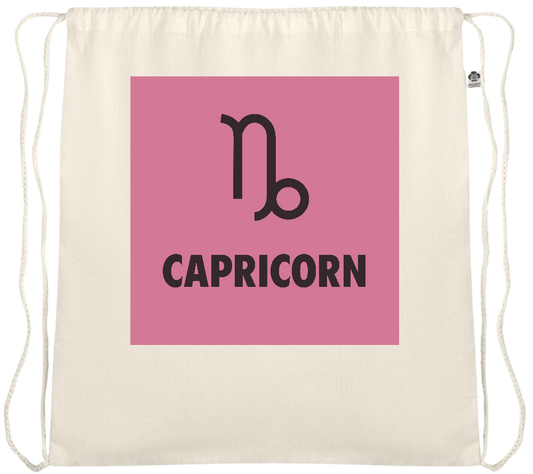 Zodiac Capricorn Design - Essential medium organic cotton drawstring bag_BEIGE_front