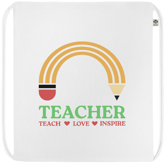 Teacher Pencil Design - Premium colored organic cotton drawstring bag_WHITE_front