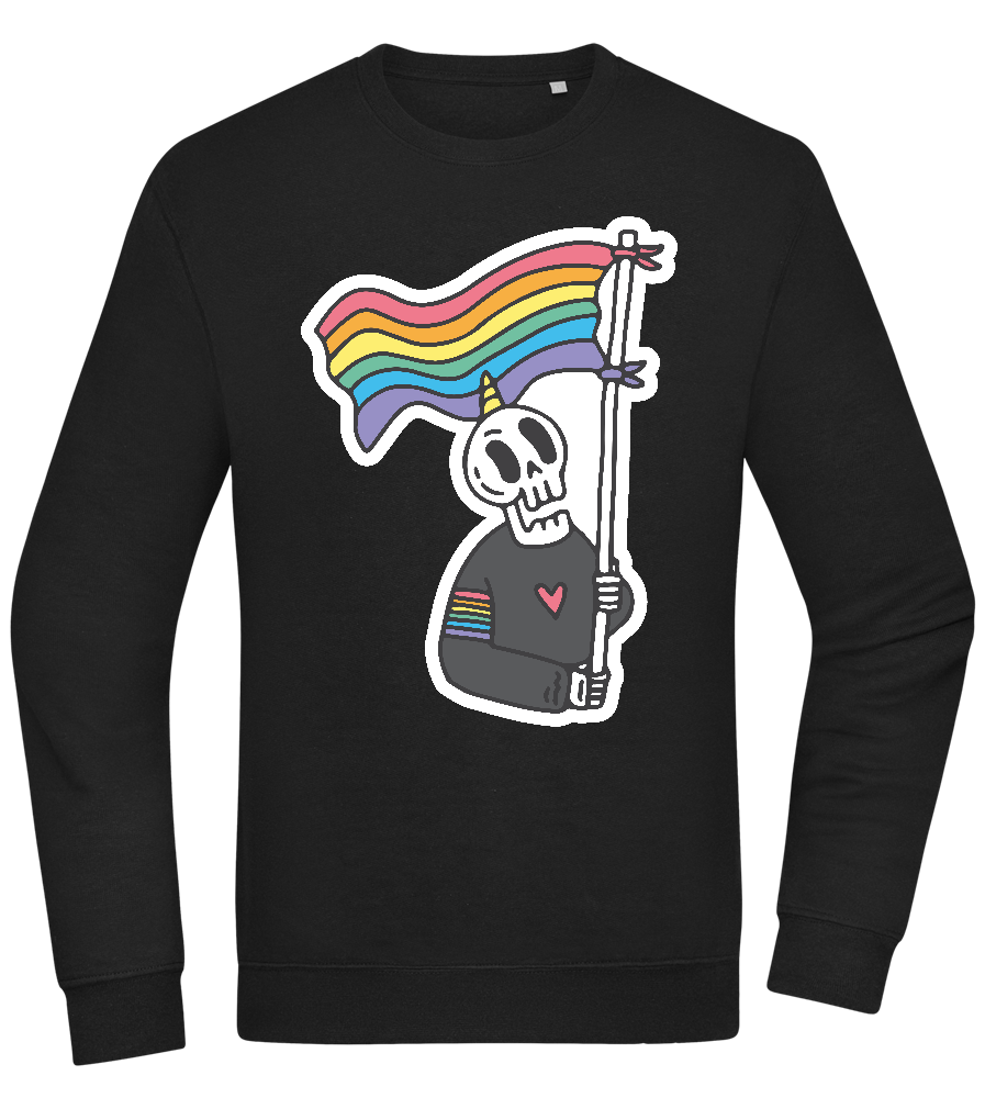 Rainbow Flag Skull Design - Comfort Essential Unisex Sweater_BLACK_front