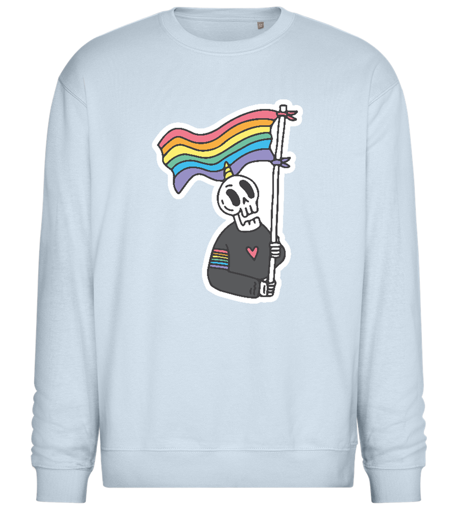 Rainbow Flag Skull Design - Comfort Essential Unisex Sweater_CREAMY BLUE_front