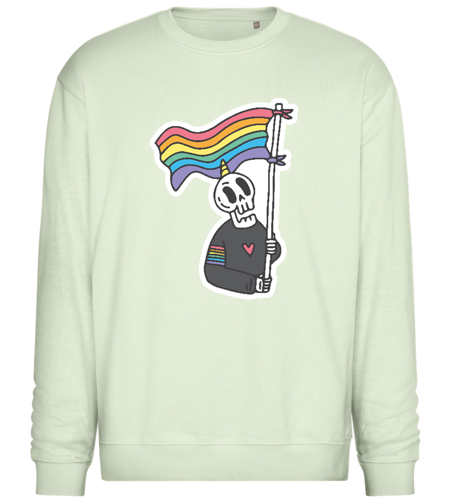 Rainbow Flag Skull Design - Comfort Essential Unisex Sweater_CREAMY GREEN_front