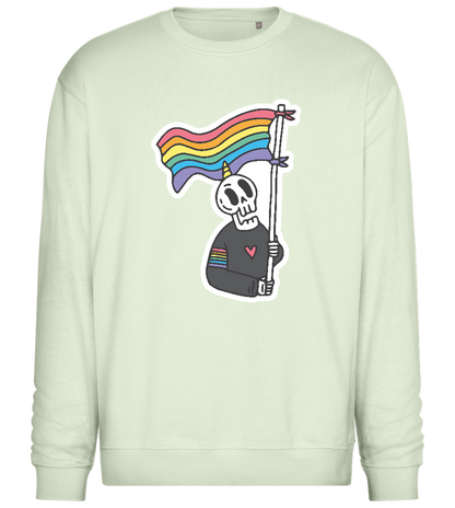 Rainbow Flag Skull Design - Comfort Essential Unisex Sweater_CREAMY GREEN_front