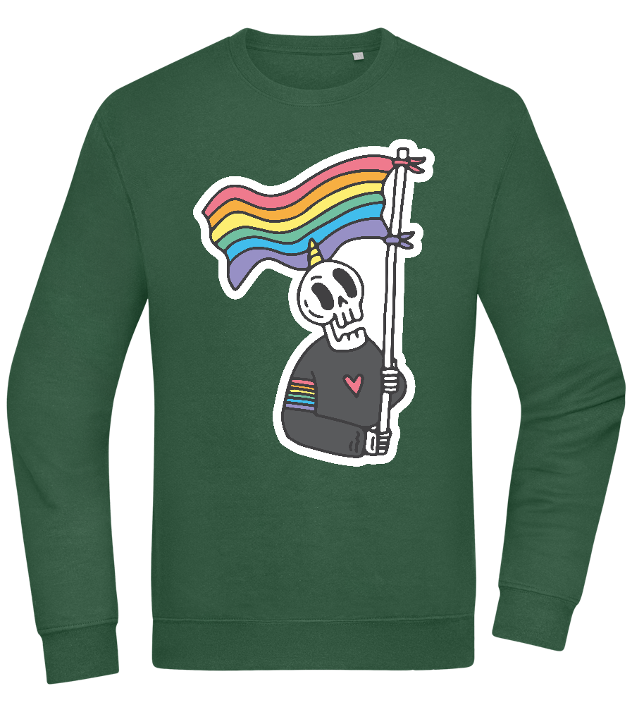 Rainbow Flag Skull Design - Comfort Essential Unisex Sweater_GREEN BOTTLE_front