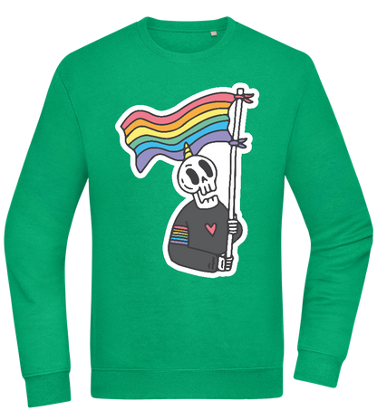 Rainbow Flag Skull Design - Comfort Essential Unisex Sweater_MEADOW GREEN_front