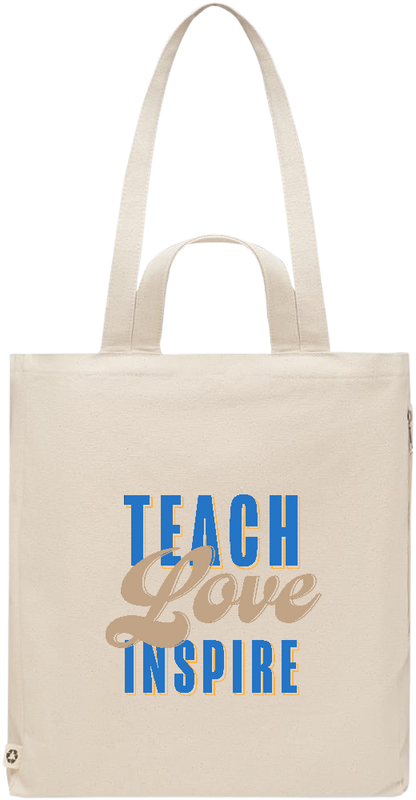 Teach Love Inspire Design - Premium recycled polycotton beach bag_BEIGE_front