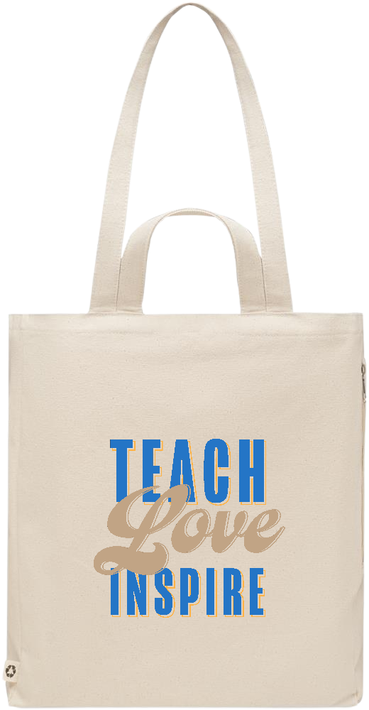 Teach Love Inspire Design - Premium recycled polycotton beach bag_BEIGE_front