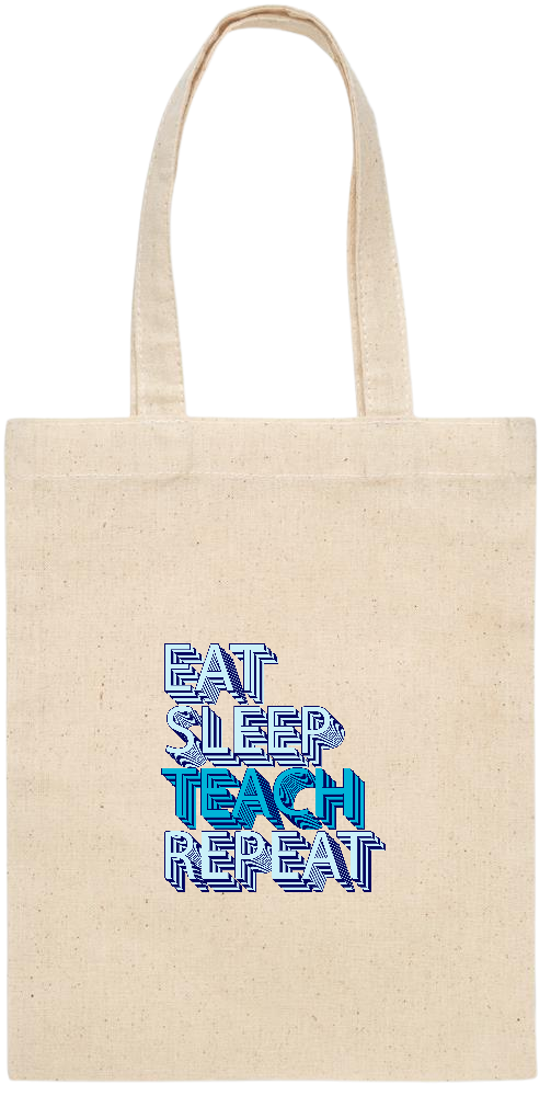 Eat Sleep Teach Repeat Design - Essential small colored handle gift bag_BEIGE_front