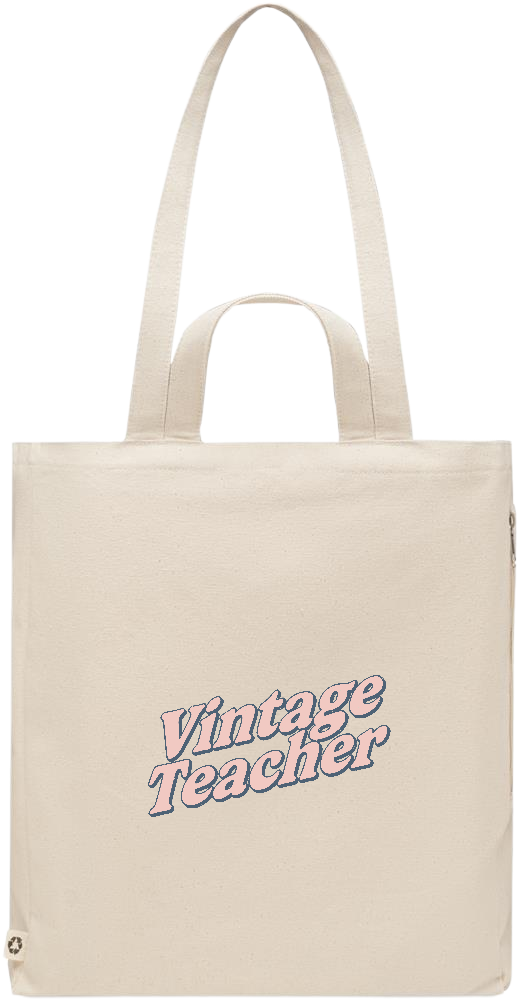 Vintage Teacher Design - Premium recycled polycotton beach bag_BEIGE_front