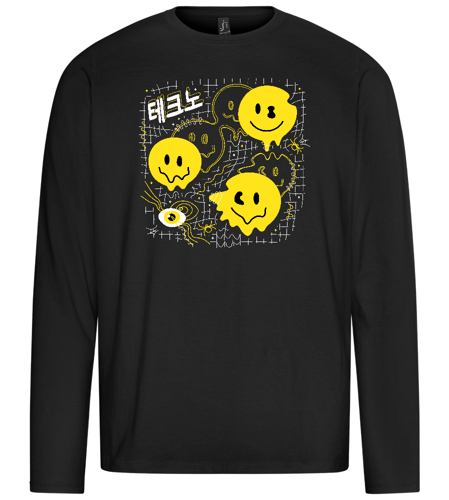 Distorted Smileys Design - Premium men's long sleeve t-shirt_DEEP BLACK_front