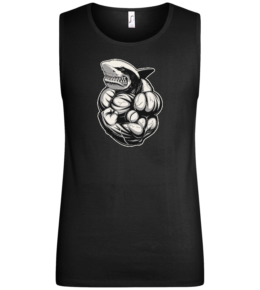 Flexing Shark Design - Basic men's tank top_DEEP BLACK_front