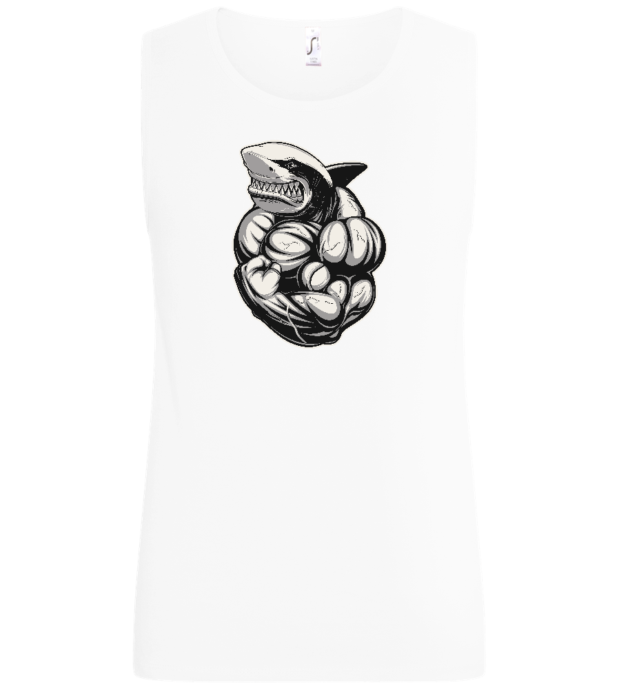 Flexing Shark Design - Basic men's tank top_WHITE_front