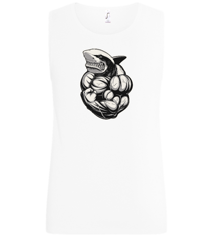 Flexing Shark Design - Basic men's tank top_WHITE_front