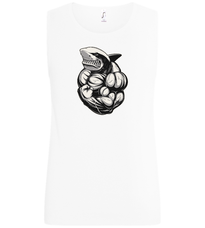 Flexing Shark Design - Basic men's tank top_WHITE_front