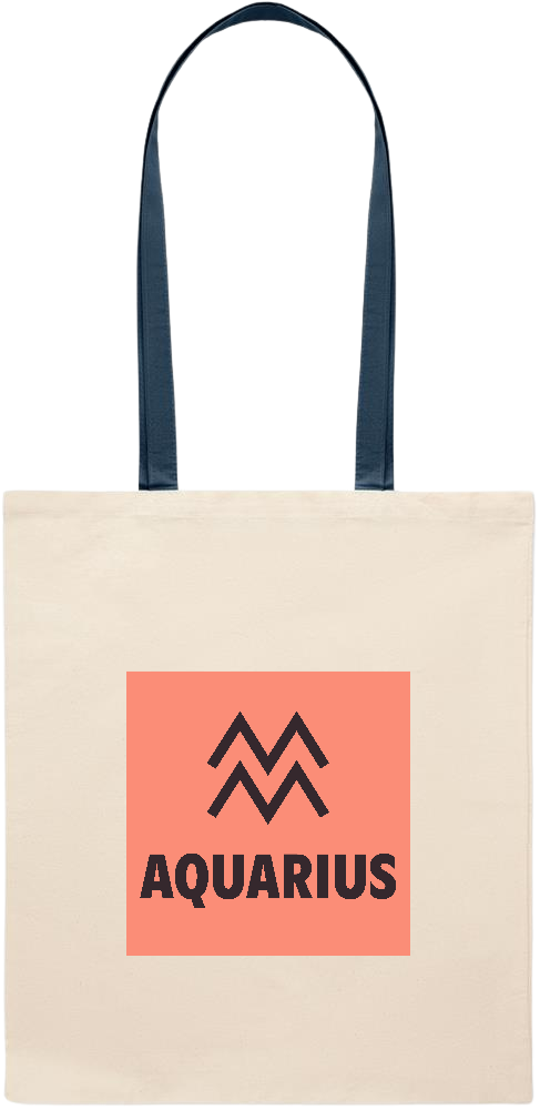 Aquarius Zodiac Sign Design - Essential colored handle tote bag_BLUE_front