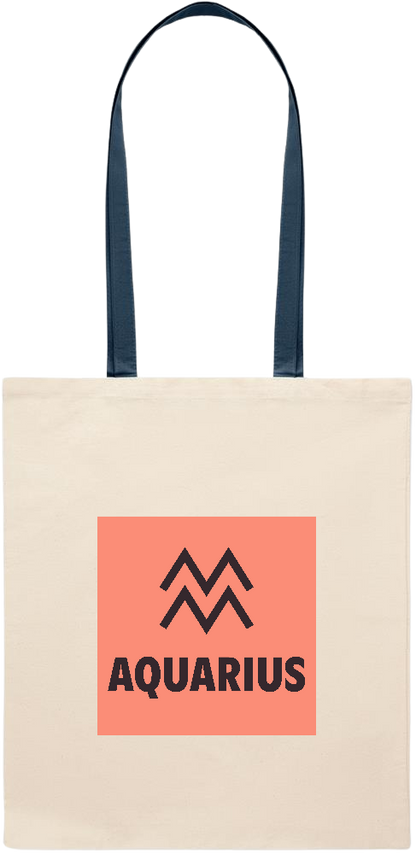 Aquarius Zodiac Sign Design - Essential colored handle tote bag_BLUE_front