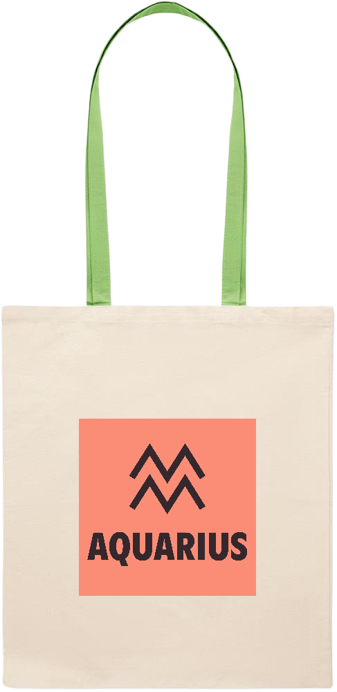 Aquarius Zodiac Sign Design - Essential colored handle tote bag_LIME_front