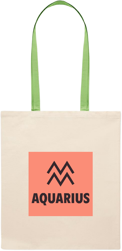 Aquarius Zodiac Sign Design - Essential colored handle tote bag_LIME_front