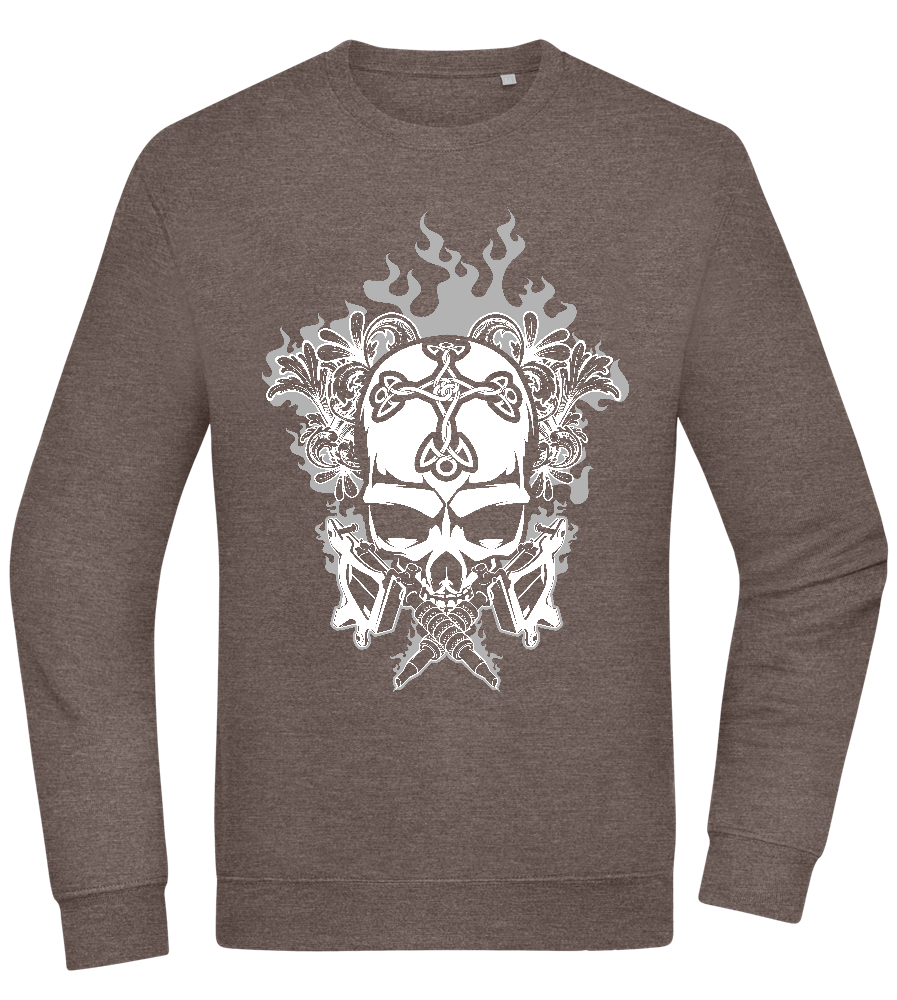 Skull With Flames Design - Comfort Essential Unisex Sweater_CHARCOAL CHIN_front